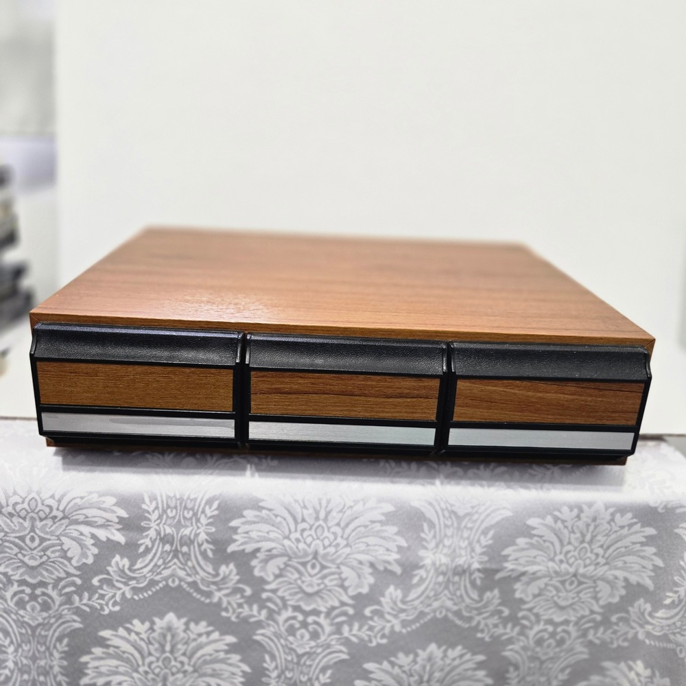 Vintage 36 Cassette Tape Storage Cabinet 3 Drawer Wood Grain Retro Organizer